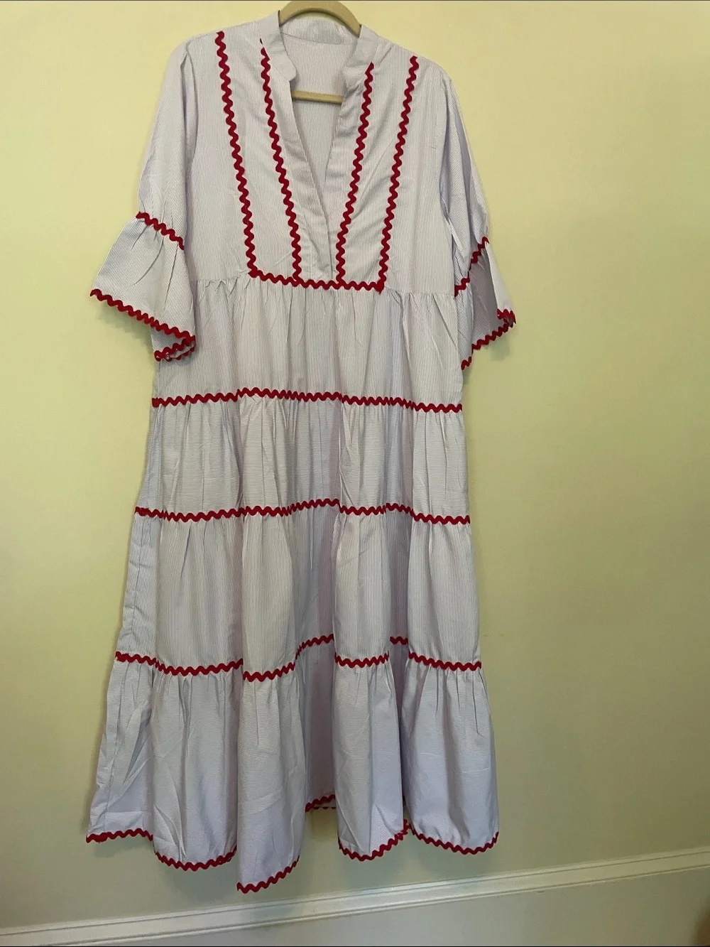 Amazon White Maxi Dress with Red Ric Rac Trim - Picture 5 of 9